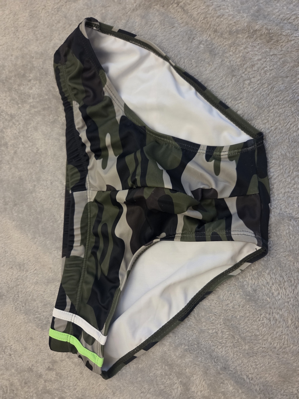 Camo High-Cut Swim Bottoms with Neon Accent
